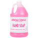 A pink bottle of Advantage Chemicals hand soap with a white label.
