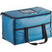 A blue Choice insulated food pan carrier with black straps.