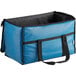 A blue and black Choice insulated food pan carrier bag with a handle.