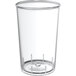 A 12 oz. clear customizable hard plastic cup with a lid.