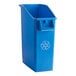 A Lavex blue rectangular recycling bin with a white recycle symbol on it.