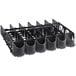 An Avantco black plastic tray with 6 lanes and holes for bottles.
