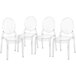 A group of four clear plastic Flash Furniture Revna stackable chairs.