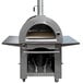A stainless steel Pinnacolo hybrid outdoor pizza oven on a metal stand.
