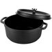 A Spring USA Ironlite black cast iron casserole with a lid.