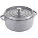 A Spring USA Ironlite gray round casserole dish with a lid and handle.