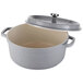 A gray Spring USA Ironlite round casserole dish with a lid.