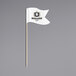 A customizable white wavy flag pick with black text and a black and white logo.