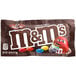 A pouch of M&M's Milk Chocolate candies with text and images.