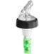 A clear plastic Choice 3-ball measured liquor pourer with a green collar.