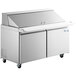 An Avantco stainless steel refrigerated sandwich prep table with two doors and a top.