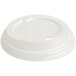 A white translucent compostable paper hot cup lid with a hole.