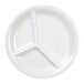 A white Thunder Group melamine plate with three sections.