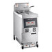 A Henny Penny natural gas open fryer with stainless steel cabinet.