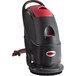 A black and red Viper walk behind floor scrubber with a red handle.