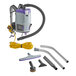 A ProTeam GoFit backpack vacuum cleaner with accessories including a hose and wand.