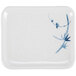 A white rectangular melamine plate with a blue and white bamboo design.