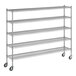A Regency chrome mobile wire shelving starter kit with four wheels.