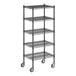 A black Regency wire shelving unit with 5 shelves.