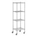 A Regency chrome wire shelving unit with wheels and 4 wire shelves.