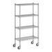 A Regency chrome wire shelving rack with wheels.