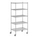 A wireframe of a chrome Regency wire shelving unit with four shelves.