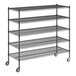 A black Regency wire shelving unit with wheels and four shelves.
