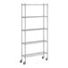 A wireframe of a Regency chrome wire shelving unit with wheels.