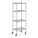 A Regency stainless steel wire shelving unit on wheels with 4 shelves.