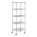 A Regency chrome mobile wire shelving unit with five shelves.