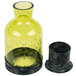 A green glass lantern liquid candle holder with a black base.