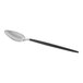An Acopa Odin stainless steel teaspoon with a black handle and silver spoon.