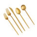 Acopa Odin gold flatware set with 12 gold spoons, forks, and knives.