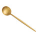 An Acopa Odin gold stainless steel bouillon spoon with a long handle.