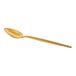 An Acopa Odin gold stainless steel teaspoon with a long handle.