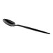 An Acopa Odin stainless steel dinner spoon with a black handle.