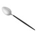 An Acopa Odin stainless steel spoon with a black handle.
