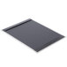 A black rectangular Menu Solutions Alumitique aluminum menu board with white strips.