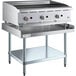 A large stainless steel Cooking Performance Group radiant charbroiler on a stainless steel table.