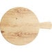 An Acopa light oak faux wood melamine serving board with a handle.