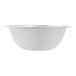 A stainless steel mixing bowl with a silver rim on a white background.
