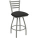 A black Holland Bar Stool ladderback counter stool with a black padded seat.
