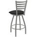A Holland Barstool black and silver swivel bar stool with a black iron seat.