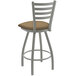 A Holland Bar Stool Jackie Ladderback Swivel Counter Stool with tan cushion and anodized nickel finish.