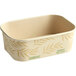 A World Centric rectangular compostable container with a green leaf design.