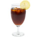 A Libbey Napa Country iced tea glass with brown liquid and a lemon slice.