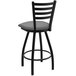 A black Holland Bar Stool ladderback swivel bar stool with a grey seat and back.