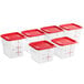 A group of Vigor white square plastic containers with red lids.
