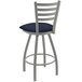 A Holland Bar Stool ladderback counter stool with a blue and white Graph Anchor cushion.