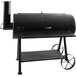 An Old Country BBQ Pits XXL direct flame grill in black with a metal stand.